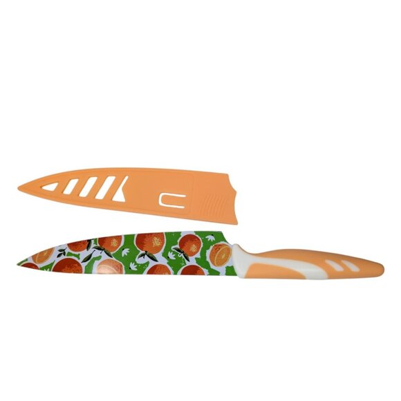 Uptrust 5 Pc Knife Set Fruit Print Stainless Steel w/Sheaths Multicolor Coated - Picture 6 of 11